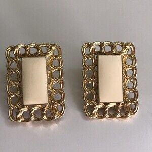 Monet Earrings 1980s Vintage Clip ON Rectangular Square Cream